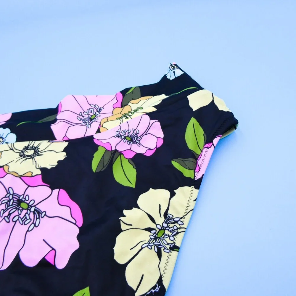 Victorias Secret Small Black Floral High-waisted Ruffle‎ Bikini Bottom Swimwear